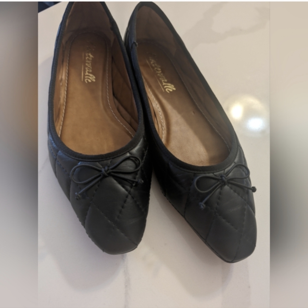 L'INTERVALLE Black Quilted Pointed-Toe Ballet Flats